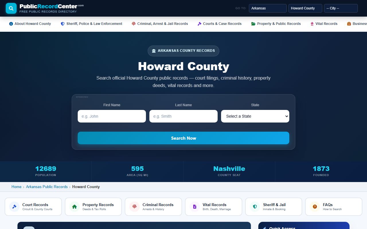 Howard County Residents Directory public records page